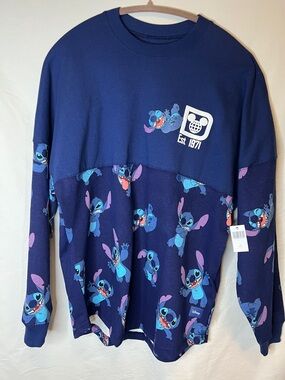 Disney Resort Navy Stitch All Over Print Crewneck Oversized mens Small